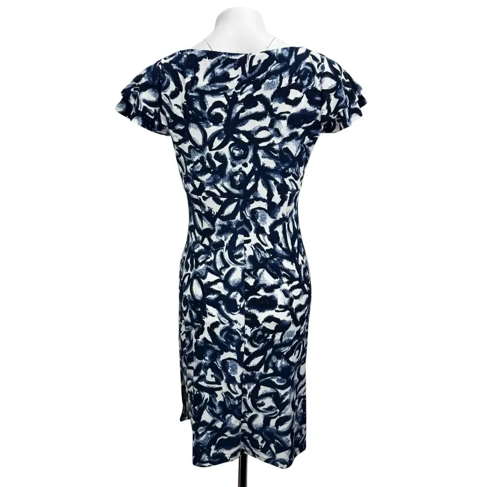 LAUREN Ralph Lauren Printed Ruched Sheath Dress Size 4 PETITE